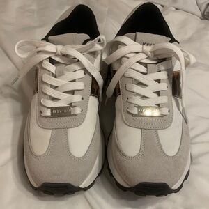 Lucky Brand Women's White and Gray Sneakers with leopard on the